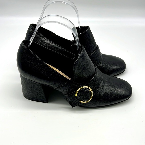 Nine West - Baroque Square Toe Leather Buckle Chunky Block Heels Size 7.5 - Picture 1 of 15